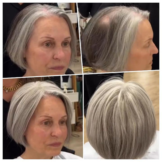 Shoulder Length Grey Full Handtied Mono Base Human Hair Topper for Women