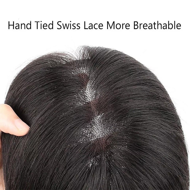 Extensiones de cabello humano liso con base suiza para mujer, cabello humano real sin flequillo, postizos para cabello fino.