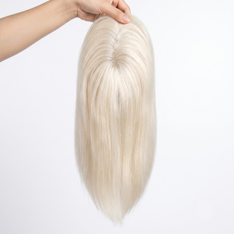 100% Virgin Remy Light Silver Mono Base Human Hair Pieces for Women