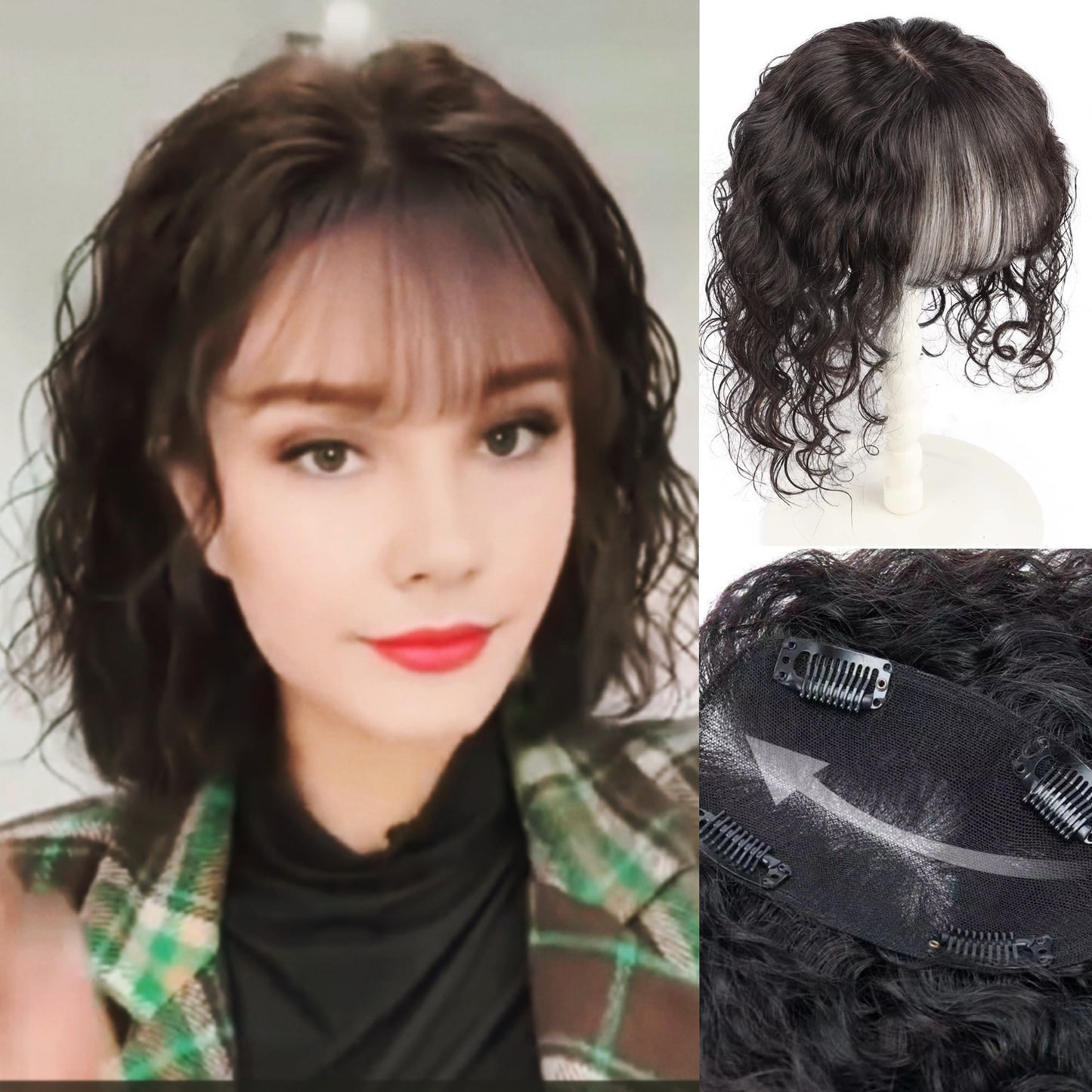 Flash Sale 🔔Full Hand tied Base Curly Wavy Human Hair Toppers Clip in Topper for Women