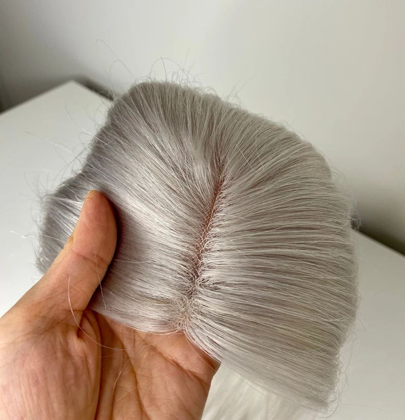 White Forehead Grey Human Hair Topper for Women