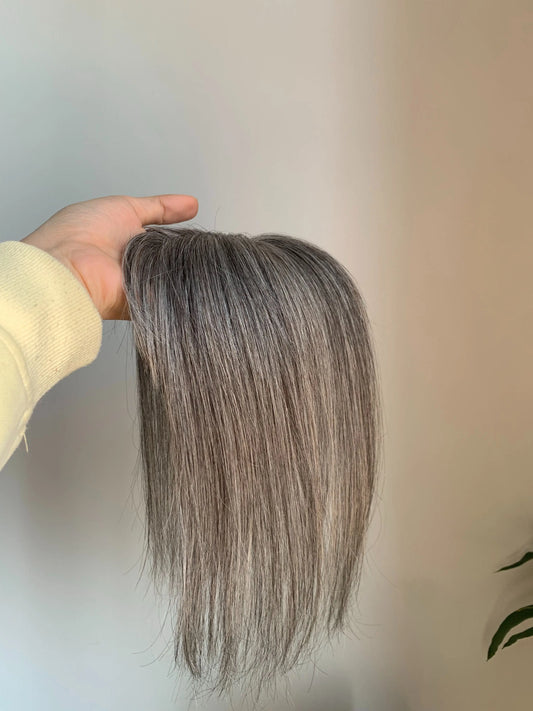 10*12CM 100% Virgin Remy Light Silver Mono Base Human Hair Toppers With Bangs for Women - VIVACROWN