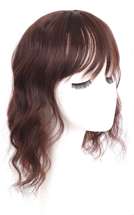 ナチュラルなボディウェーブ、フリンジ付きリアルヘアトッパー、前髪付き人毛トッパー