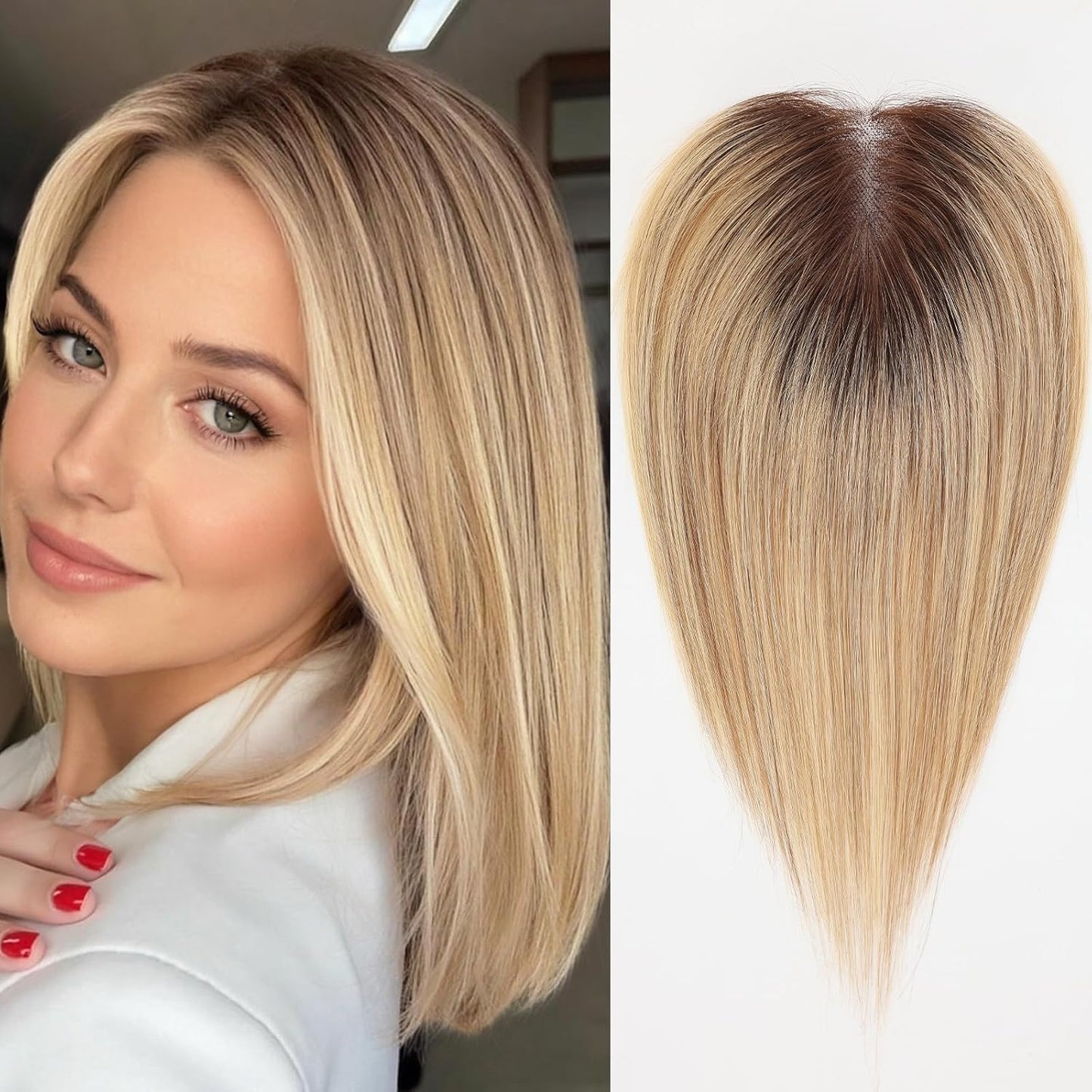 10*12 cm straight silk base human hair topper for women with thinning hair