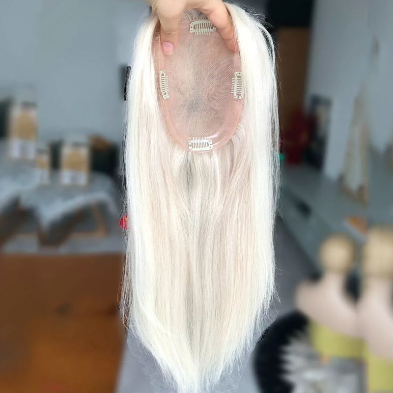 White Forehead Grey Human Hair Topper for Women