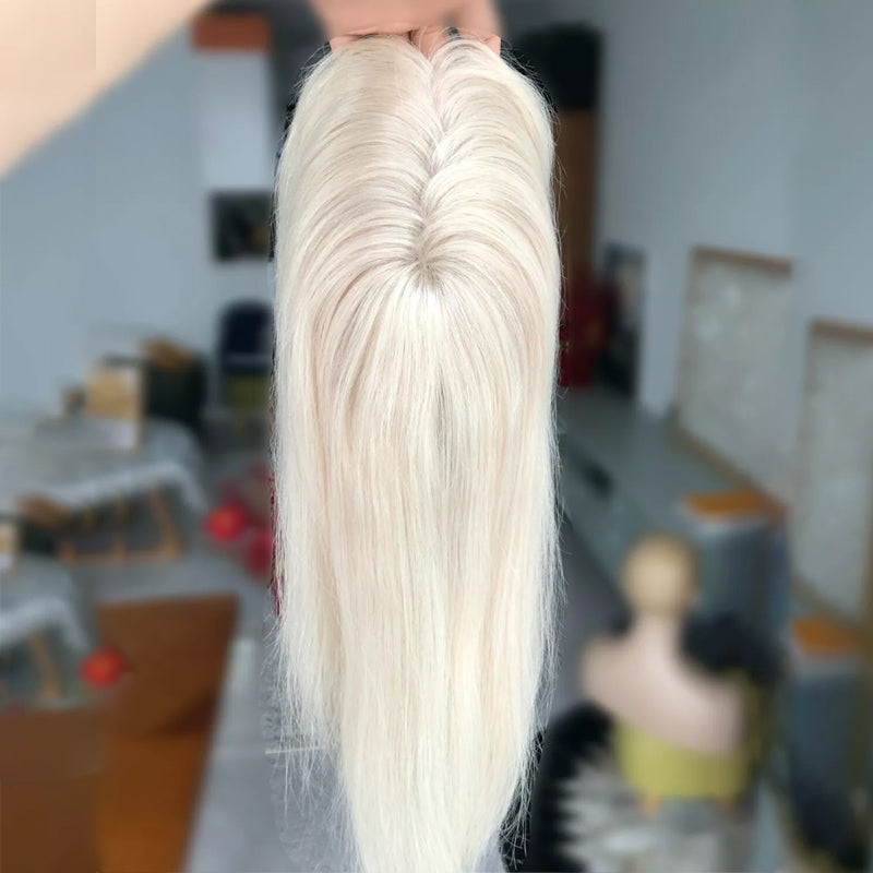 White Forehead Grey Human Hair Topper for Women