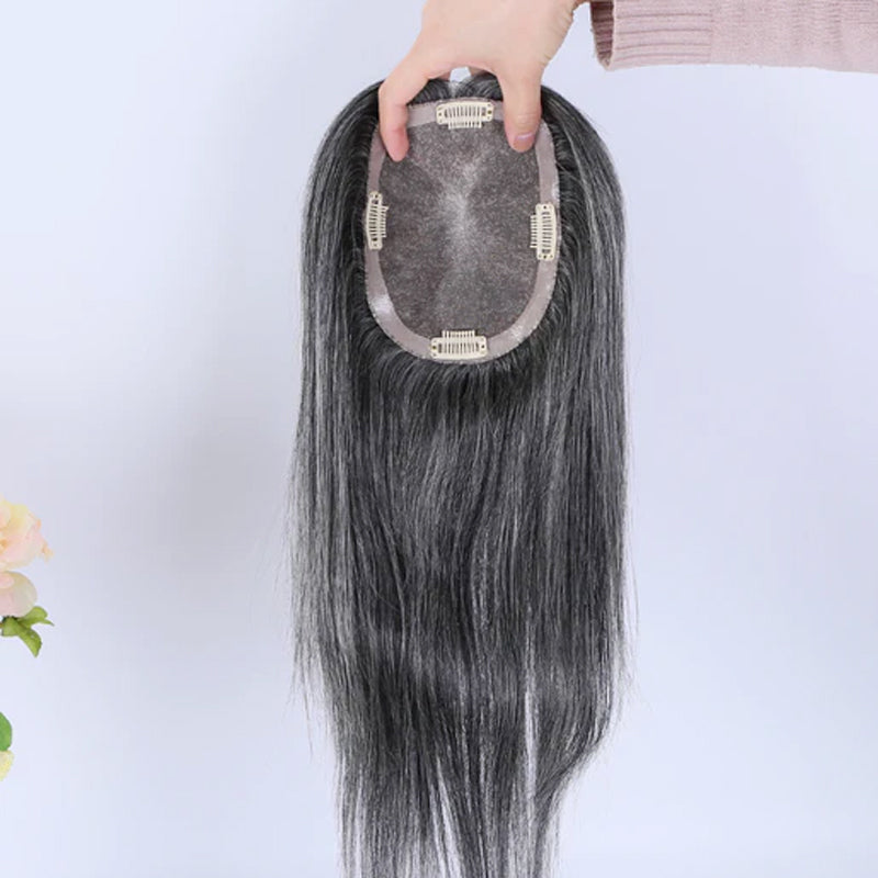 White Forehead Grey Human Hair Topper for Women