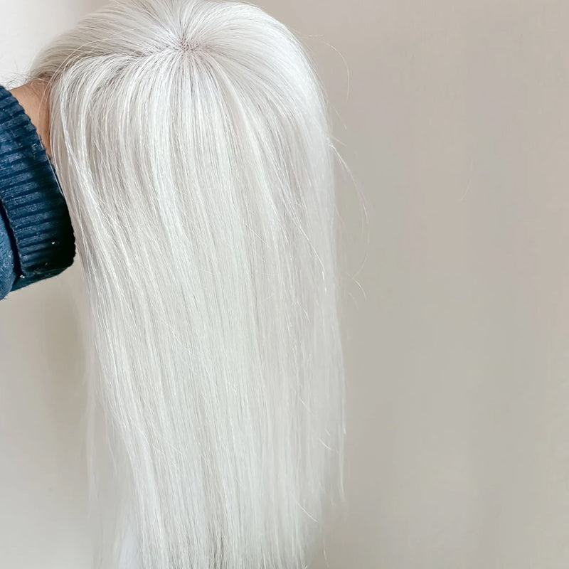 White Forehead Grey Human Hair Topper for Women