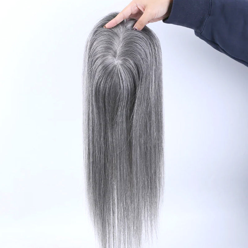 White Forehead Grey Human Hair Topper for Women