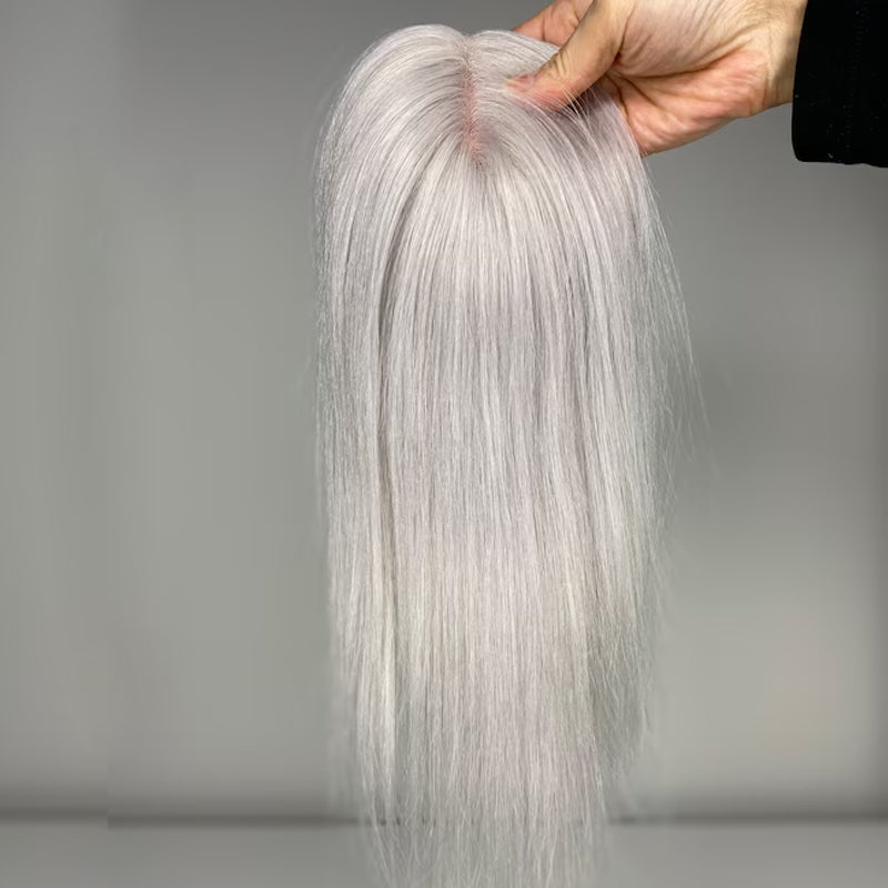 White Forehead Grey Human Hair Topper for Women