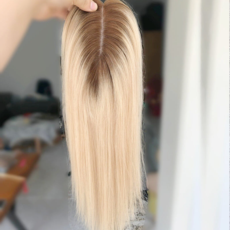 3"×5" Blonde Ombre Balayage Human Hair Top Wigs for Women