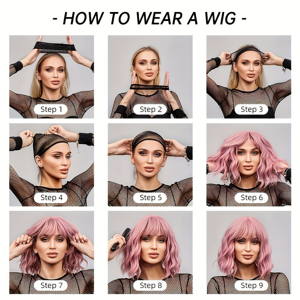 613 Blonde Straight Human Hair Wig with Bangs - 12"/14" Medium Length Real Hair Bob Wig for Women