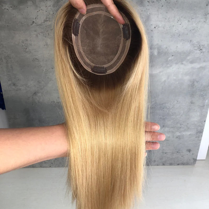 Honey Blonde Silk Lace Base European Human Hair Topper