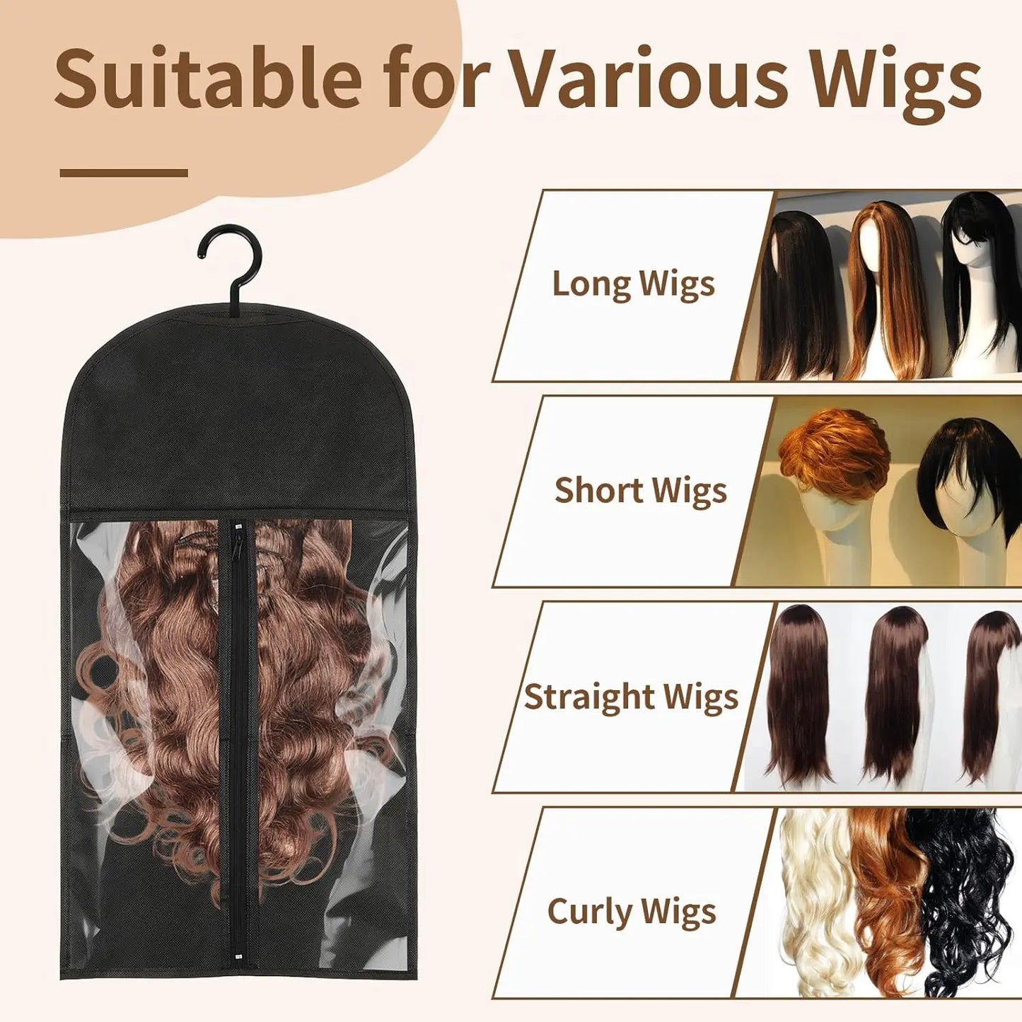 2 pcs Portable Topper Storage Bags with Hanger Black Hair Extension Storage for Multiple Topper - VIVACROWN