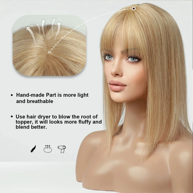 Straight Human Hair Toppers for Women Real Human Hair With Bangs, Hair Pieces for Thinning Hair Wiglets