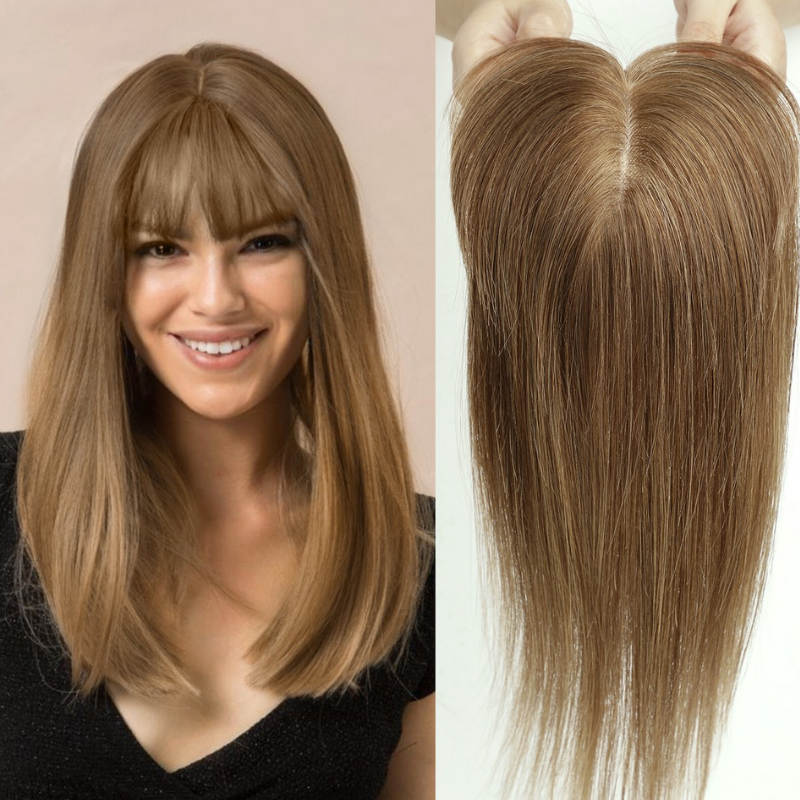 Straight Human Hair Toppers for Women Real Human Hair With Bangs, Hair Pieces for Thinning Hair Wiglets