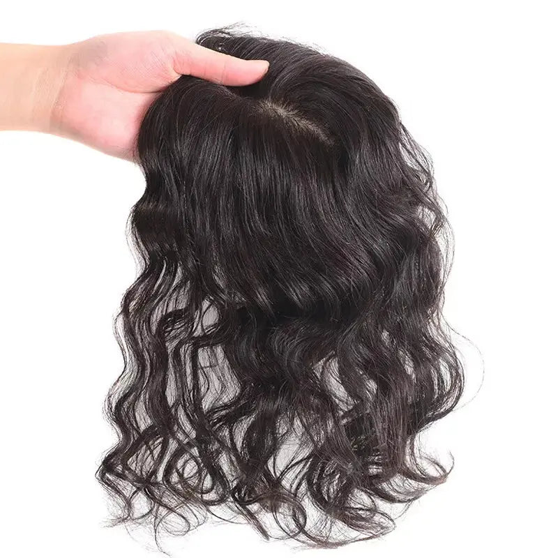 Brown Wavy Human Hair Topper Hairpieces with Bangs for Women 我的商店