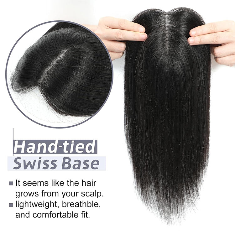 Extensiones de cabello humano liso con base suiza para mujer, cabello humano real sin flequillo, postizos para cabello fino.