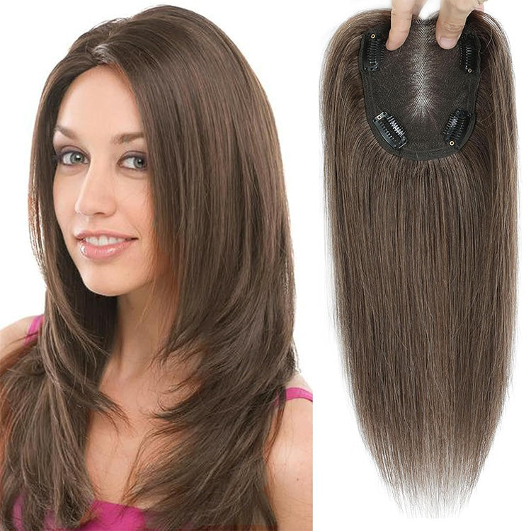 Extensiones de cabello humano liso con base suiza para mujer, cabello humano real sin flequillo, postizos para cabello fino.