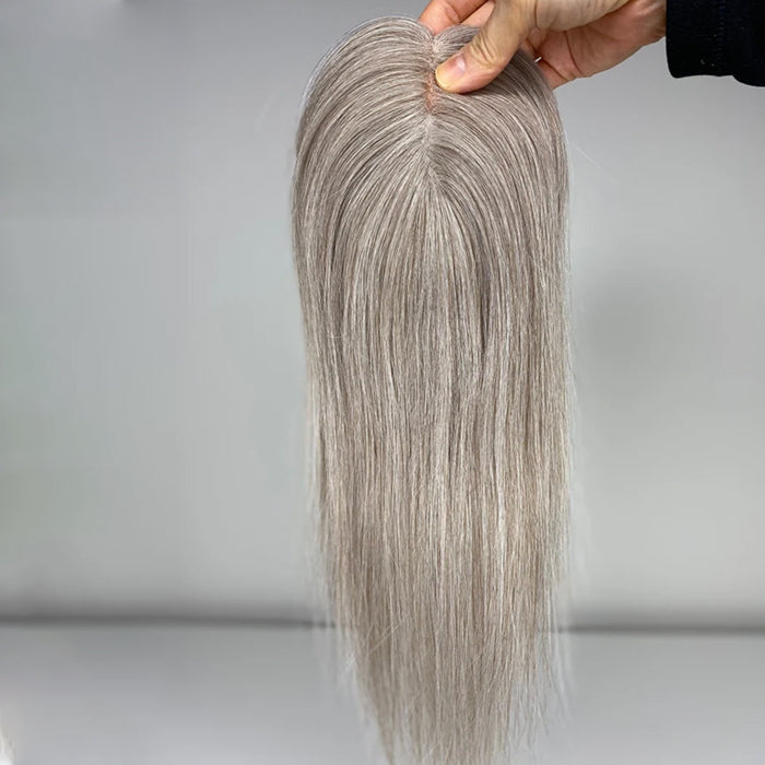 White Forehead Grey Human Hair Topper for Women
