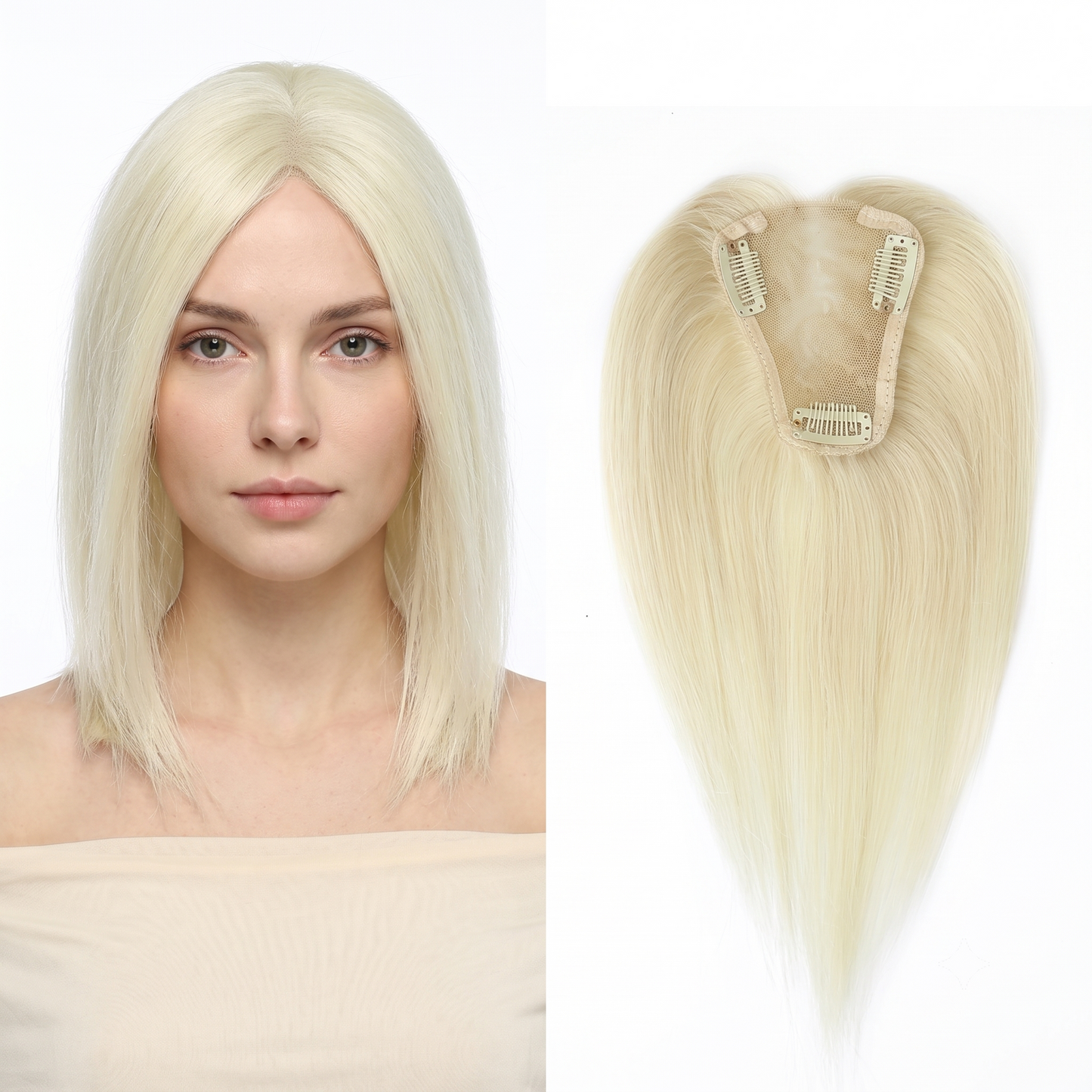 2.7'' x 3.5" Lightweight Human Hair Topper for Seamless Root Volumizing & Grey Coverage