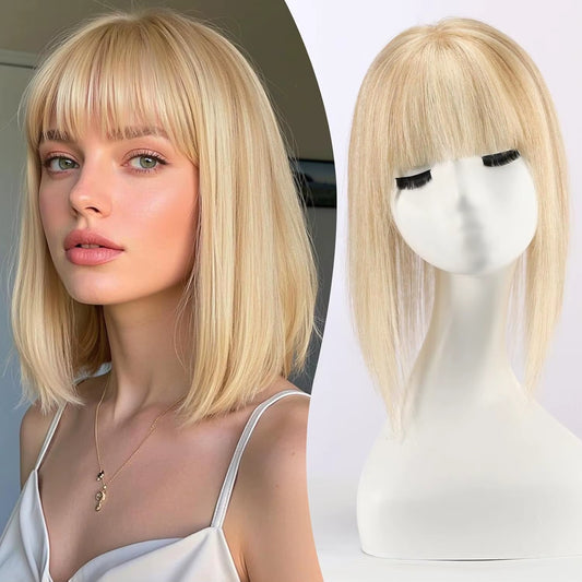 3*6 inches Mono Base Highlight Human Hair Toppers for Women With Bangs