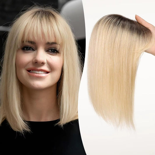 3*6 inches Straight Hair Toppers With Root 100% Remy Human Hair Topper With Bangs