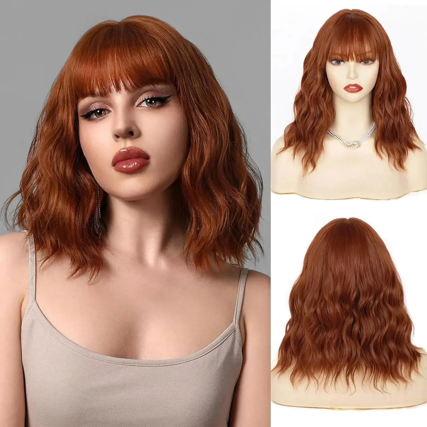 14 inch Auburn Human Hair Wig with Bangs for Women - VIVACROWN