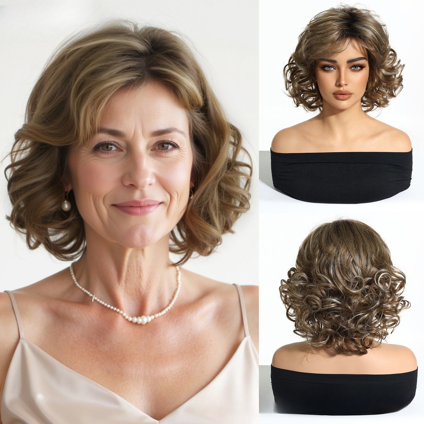 Silver Grey Wavy Bob Wig with Bangs | Voluminous Shoulder Length Synthetic Hair Wig