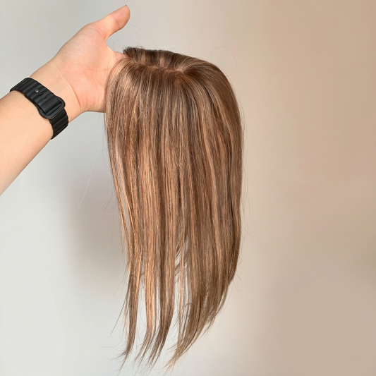 Brown Highlight Clip on Premium Human Hair Toppers for Women