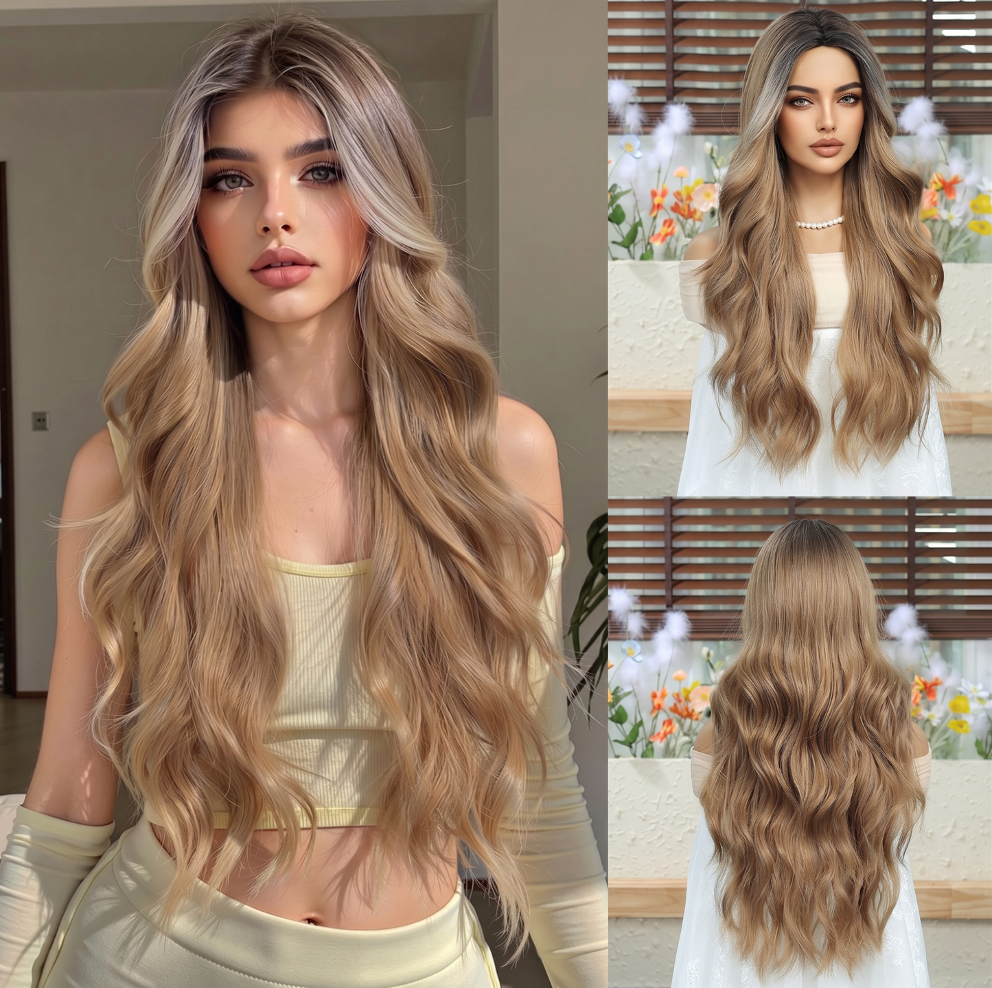 26 Inch Realistic Synthetic Long Wavy Middle Part Wig - Perfect for Daily/Party Use