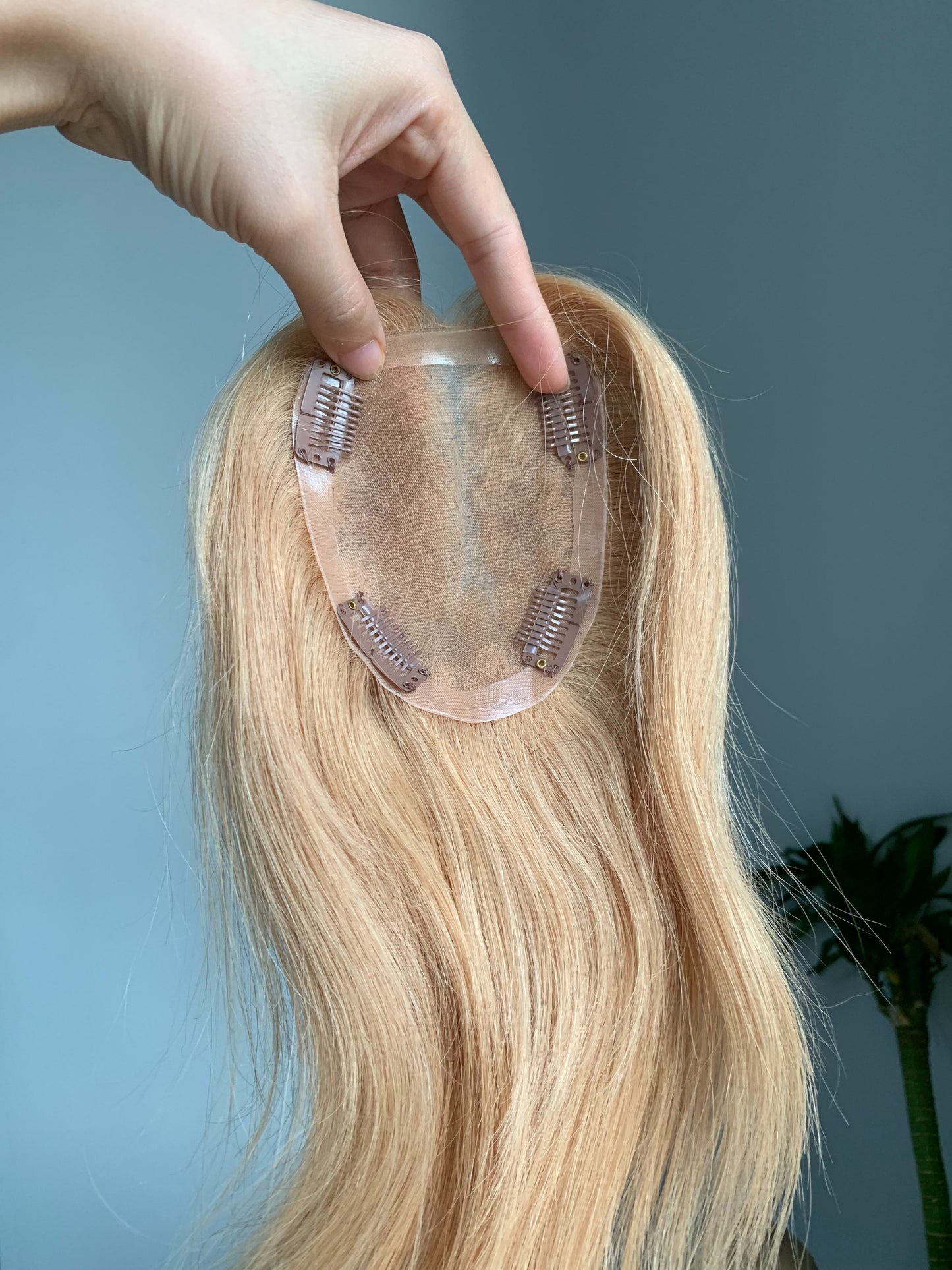 (Steve Oneil) 5*5 inch Mono Base Blonde Wavy Human Hair topper Without Bangs