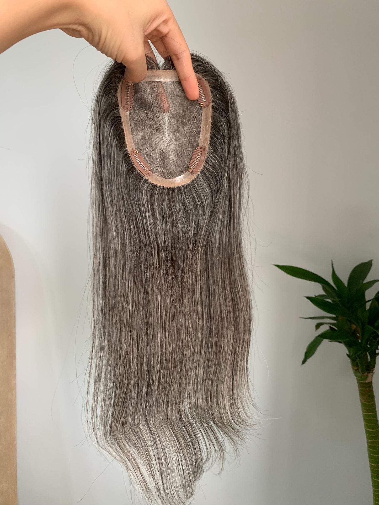 (Rhonda Moore) 10*12cm Mono Base Straight Human Hair topper Without Bangs