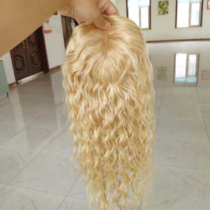 9*14 Premium Curly Mono Base Human Hair Toppers for Women