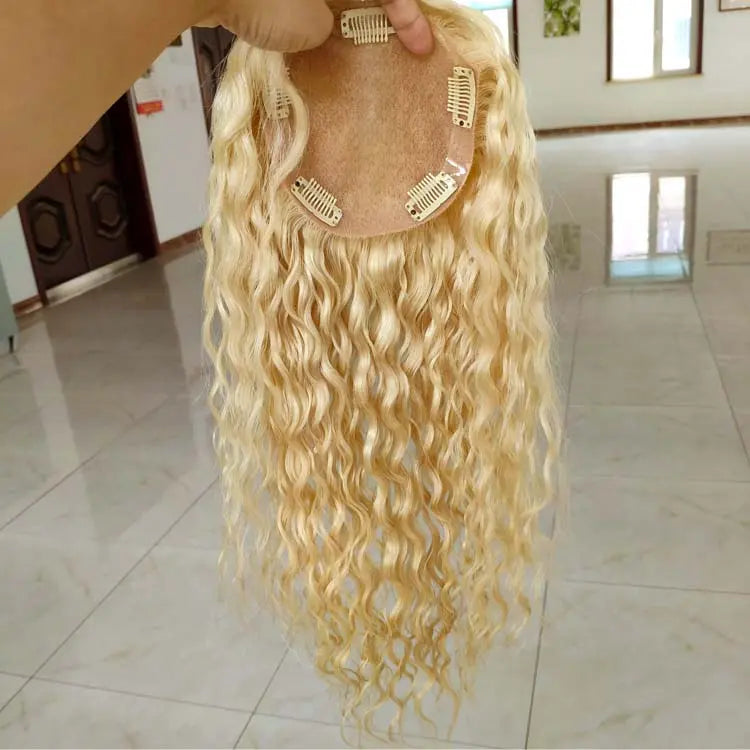 breathable mono base curly hair topper with secure clips