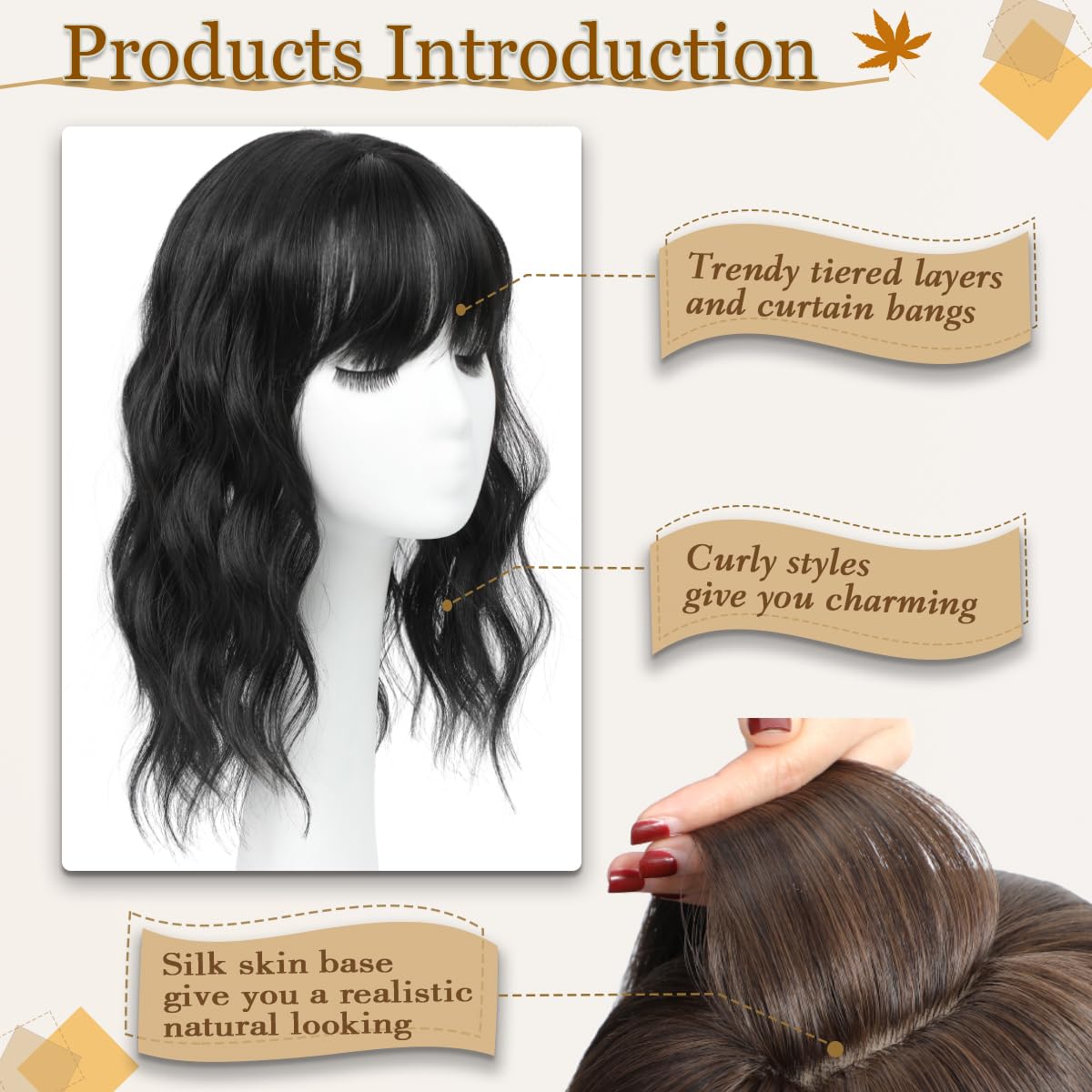 薄毛におすすめの、前髪付きナチュラルウェーブヘアトッパー（人気商品） 