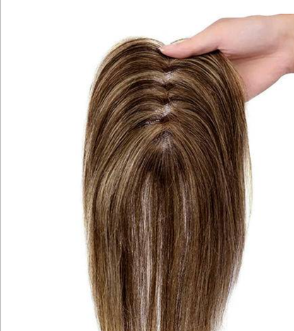Flash Sale 🔔 Hand Tied Swiss Lace Base Real Human Clip In Hair Topper for Women Human Hair