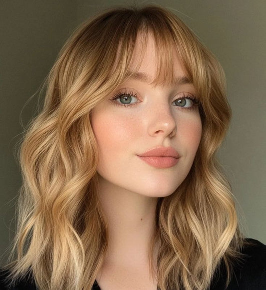 薄毛対策に！前髪付きプレミアムウェーブヘアトッパー（ホットセール） - 自然なボリュームのある人毛
