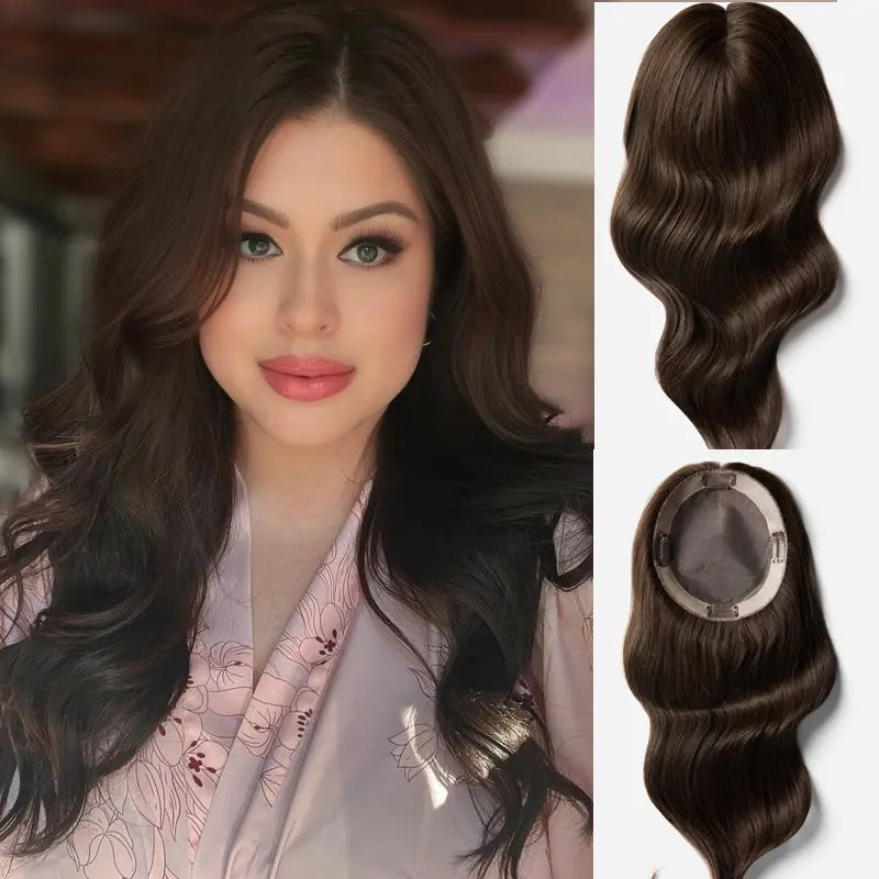 VivaCrown mono base human hair topper shown from the front and underside
