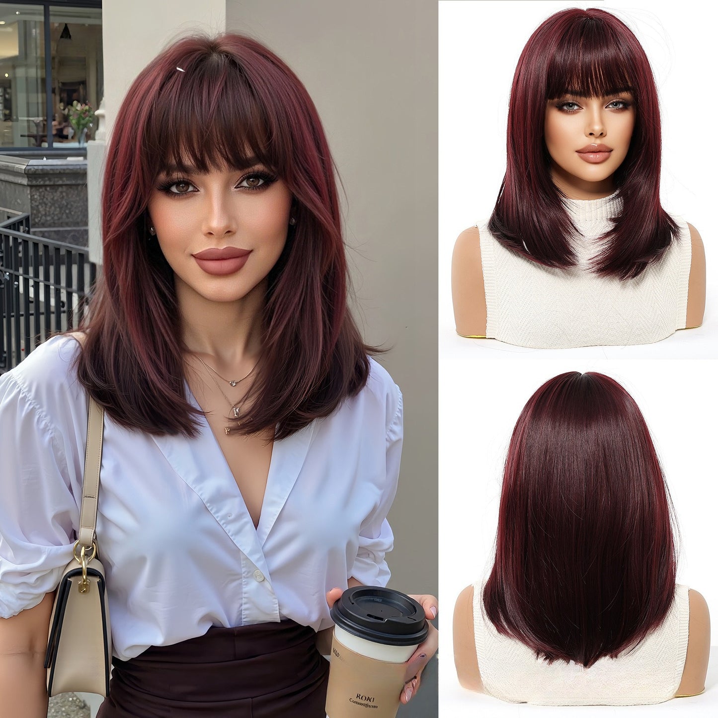 14 INCH Synthetic Wig with Bangs | Natural Look & Heat Resistant