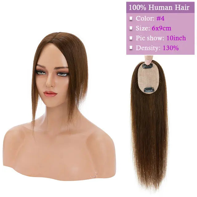 Small Human Hair Topper 2.3''x 3.5'' Silk Base Natural Hair Piece For Women 2 Clips on Hairpiece Invisible Light Topper 我的商店