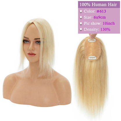 Small Human Hair Topper 2.3''x 3.5'' Silk Base Natural Hair Piece For Women 2 Clips on Hairpiece Invisible Light Topper