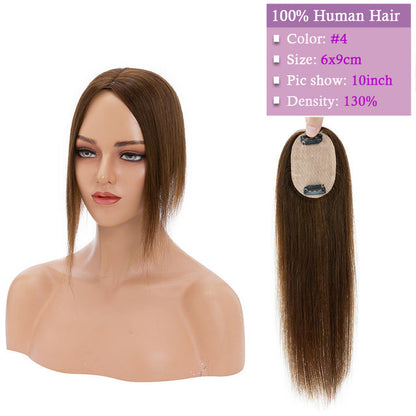 Small Human Hair Topper 2.3''x 3.5'' Silk Base Natural Hair Piece For Women 2 Clips on Hairpiece Invisible Light Topper