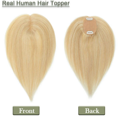 Small Human Hair Topper 2.3''x 3.5'' Silk Base Natural Hair Piece For Women 2 Clips on Hairpiece Invisible Light Topper
