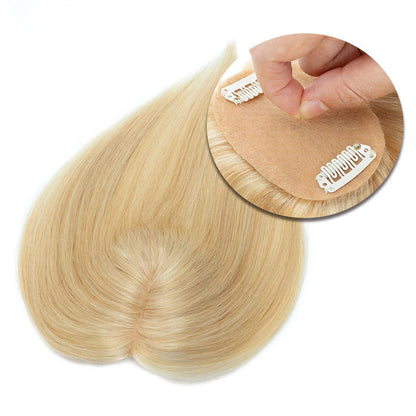 Small Human Hair Topper 2.3''x 3.5'' Silk Base Natural Hair Piece For Women 2 Clips on Hairpiece Invisible Light Topper