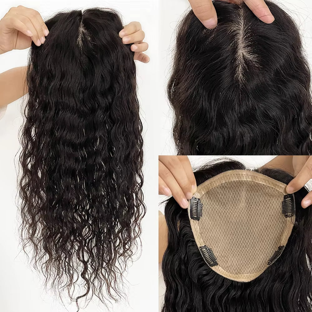 Premium Curly Mono Base Hair Toppers Human Hair for Women