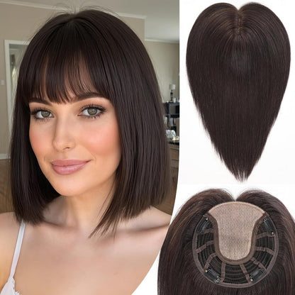 Straight Bob Hair Topper with Bangs – Instant Crown Volume & Coverage for Thinning Hair