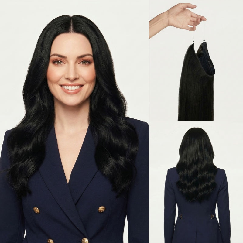 100% Human Hair Halo Extensions - Jet Black