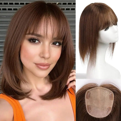 Breathable High Quality Hair Topper with Bangs for Women