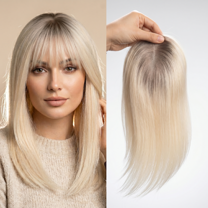 4''x4.7'' Premium Virgin Human Hair Toppers with Bangs,Seamless Wiglets for Thinning Hair & Instant Volume
